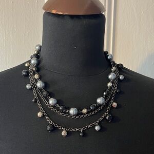 Cookie Lee SIREN Black and Silver Layered Statement Necklace